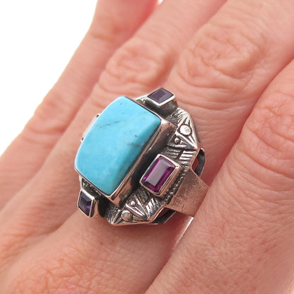 Nicky Butler 925 Sterling Silver Vintage Real Turquoise Amethyst Ring Size 7.75
