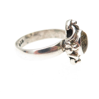 925 Sterling Silver Vintage Real Citrine Oxidized Ring Size 5