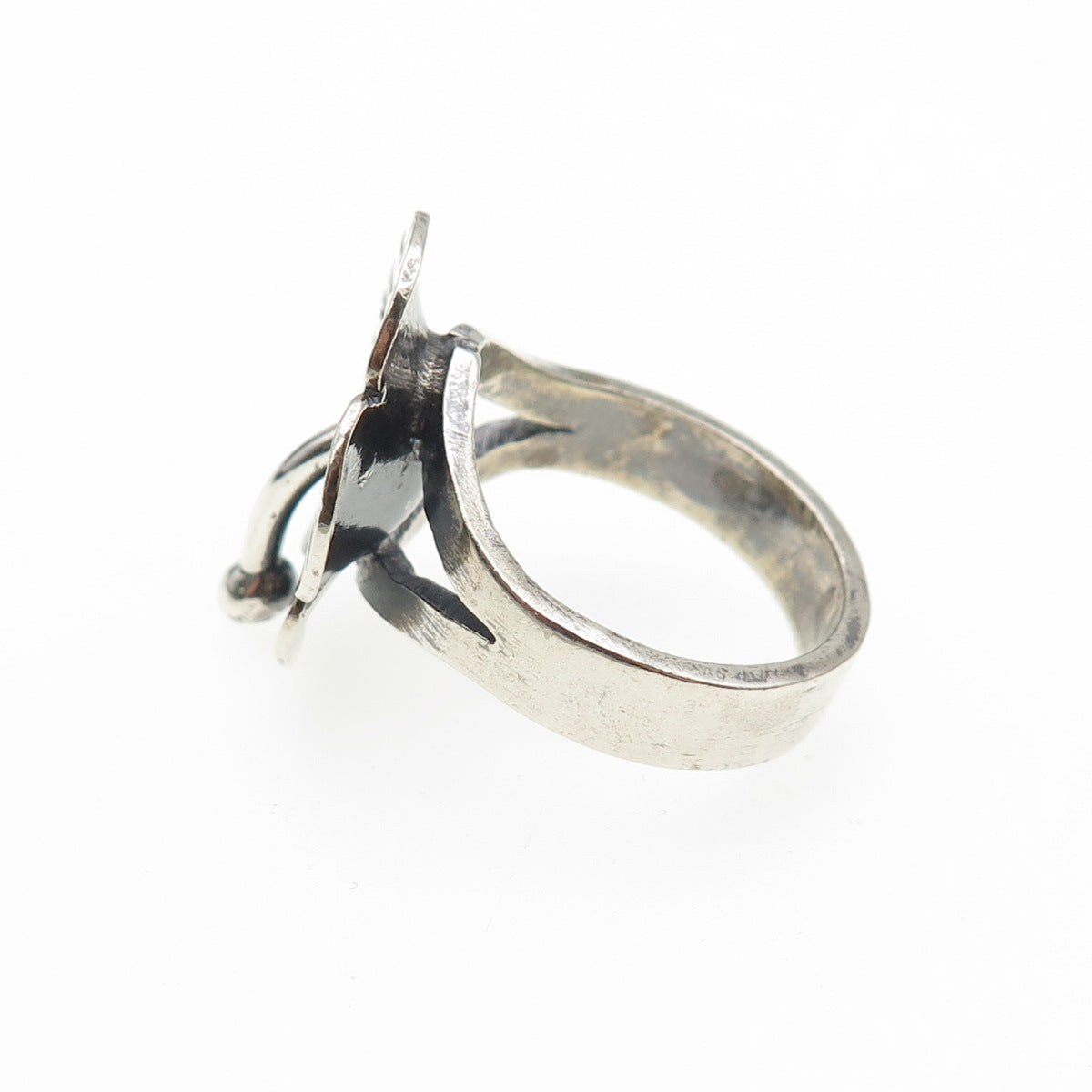 925 Sterling Silver Vintage Modernist Flower Oxidized Ring Size 8.5