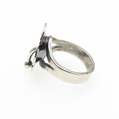 925 Sterling Silver Vintage Modernist Flower Oxidized Ring Size 8.5