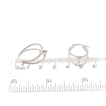 925 Sterling Silver Round-Cut C Z Hoop Earrings
