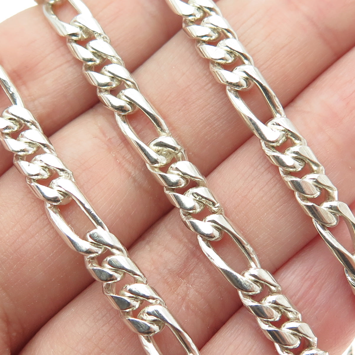 925 Sterling Silver Vintage Mexico Figaro Chain Necklace 22"