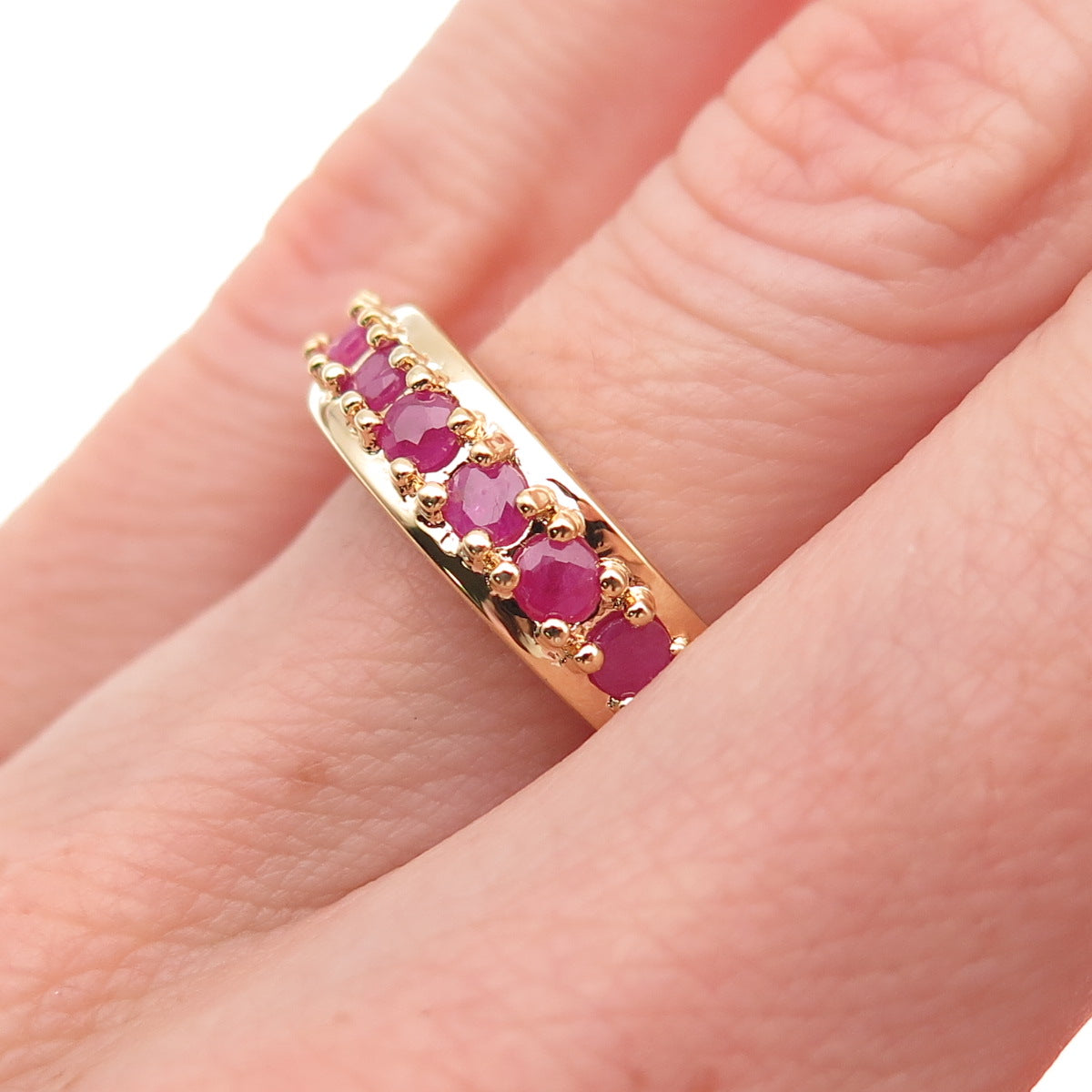 Ross Simons 925 Sterling Silver Gold Plated Vintage Real Ruby Ring Size 5.25