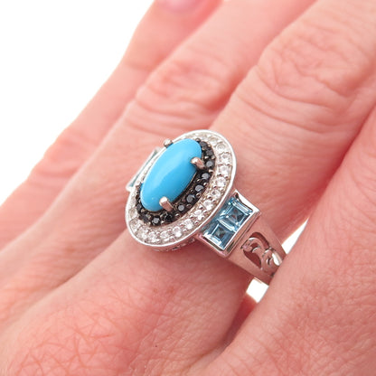 Chuck Clemency 925 Sterling Turquoise Blue White Topaz Black Spinel Ring Size 8