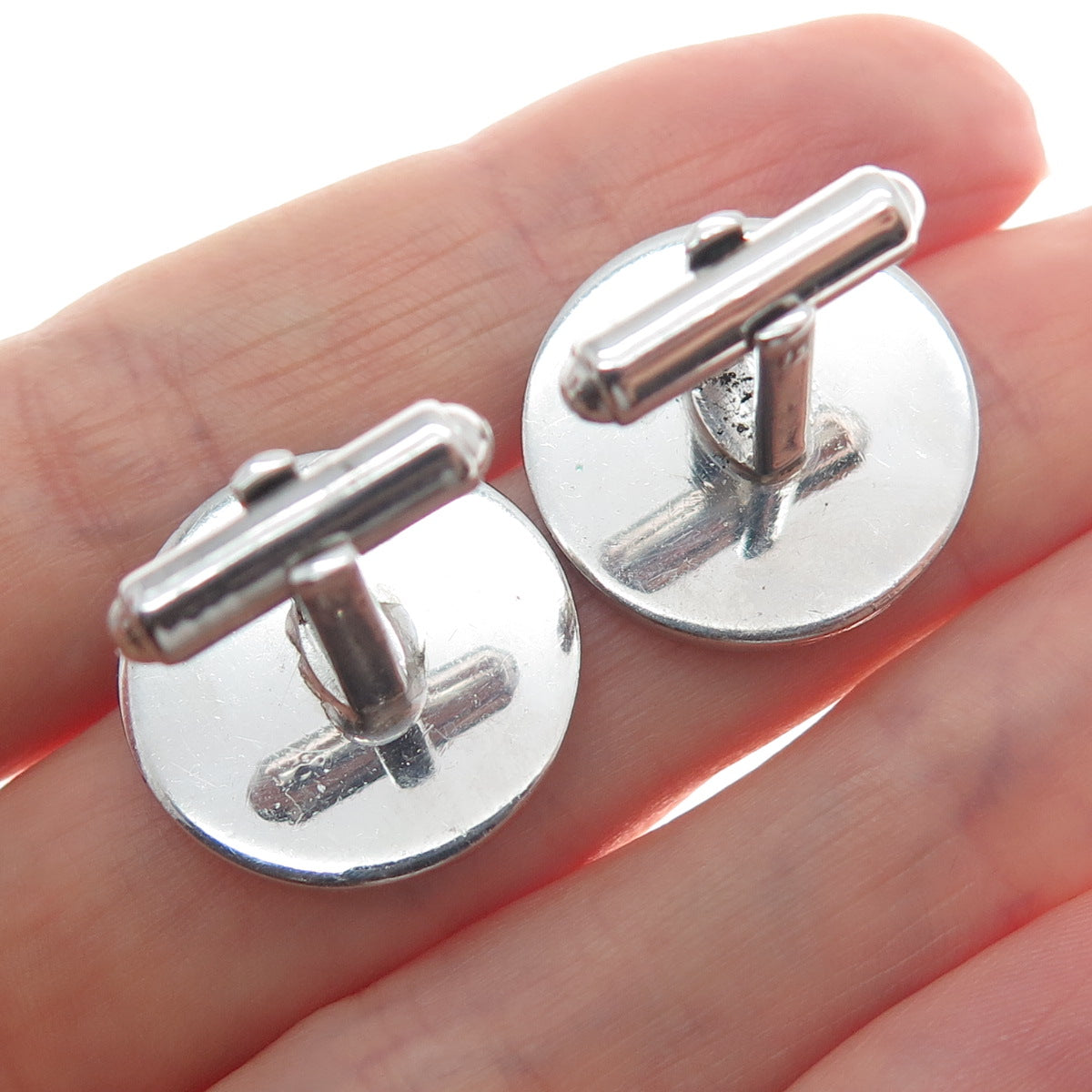 925 Sterling Silver Vintage PRK Diamond-Cut Round Cufflinks