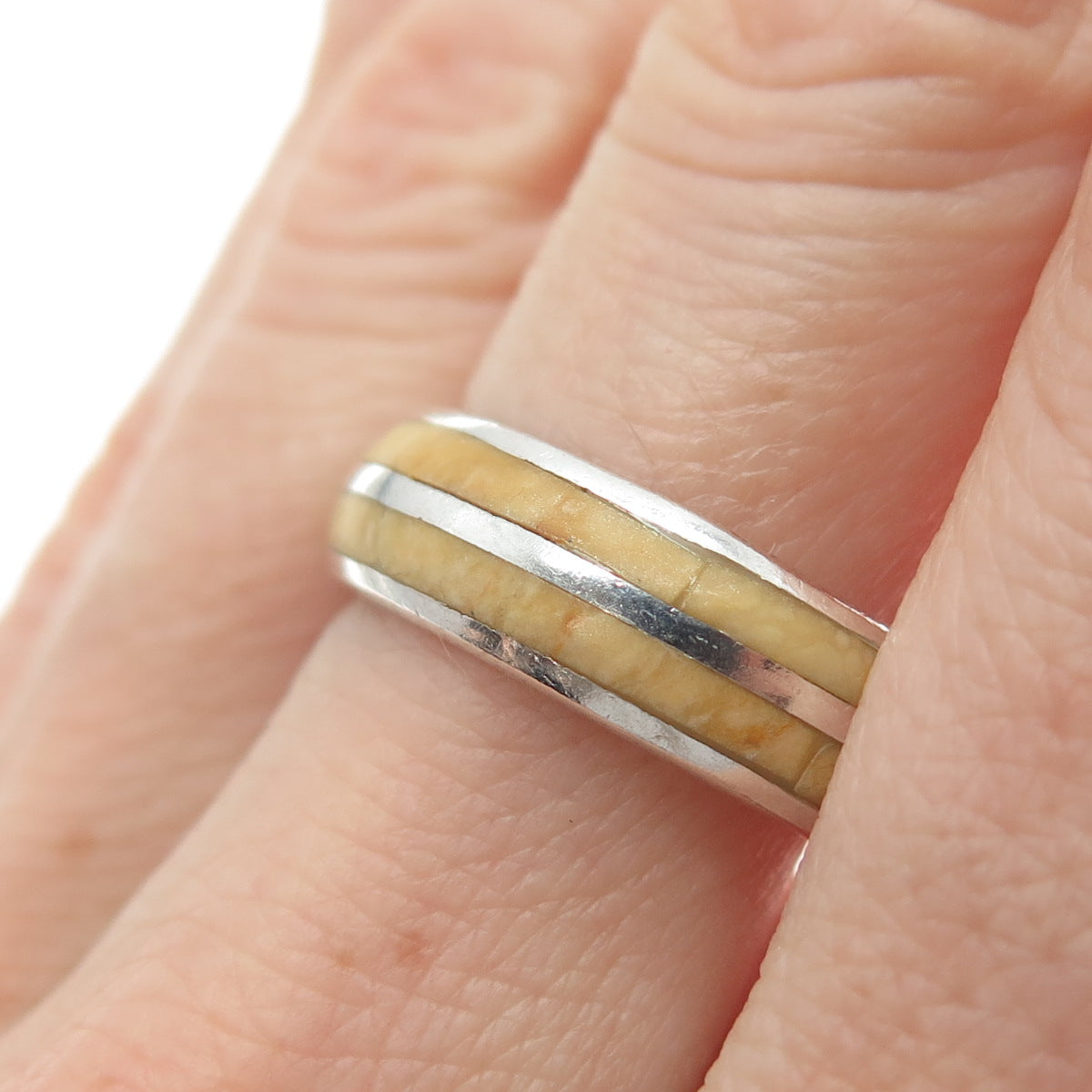 PB PAUL BRACKNA 925 Sterling Silver Vintage Modernist Band Ring Size 8.25