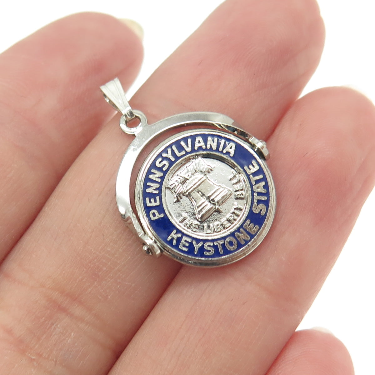 925 Sterling Silver Vintage Enamel "Pennsylvania Keystone State" Pendant