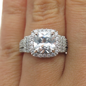 925 Sterling Silver Cushion & Round-Cut Shaped C Z Ring Size 6.25