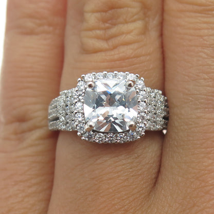 925 Sterling Silver Cushion & Round-Cut Shaped C Z Ring Size 6.25