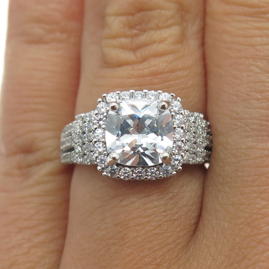 925 Sterling Silver Cushion & Round-Cut Shaped C Z Ring Size 6.25