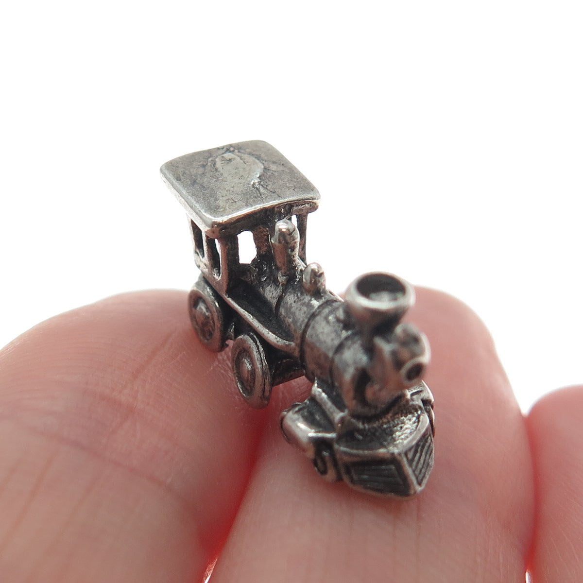 925 Sterling Silver Vintage Steam Train 3D Oxidized Pendant
