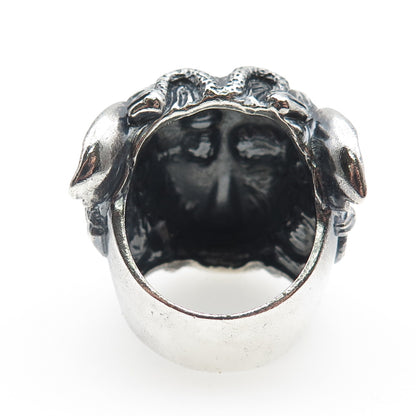 925 Sterling Silver Vintage Medusa Oxidized Statement Ring Size 10.25