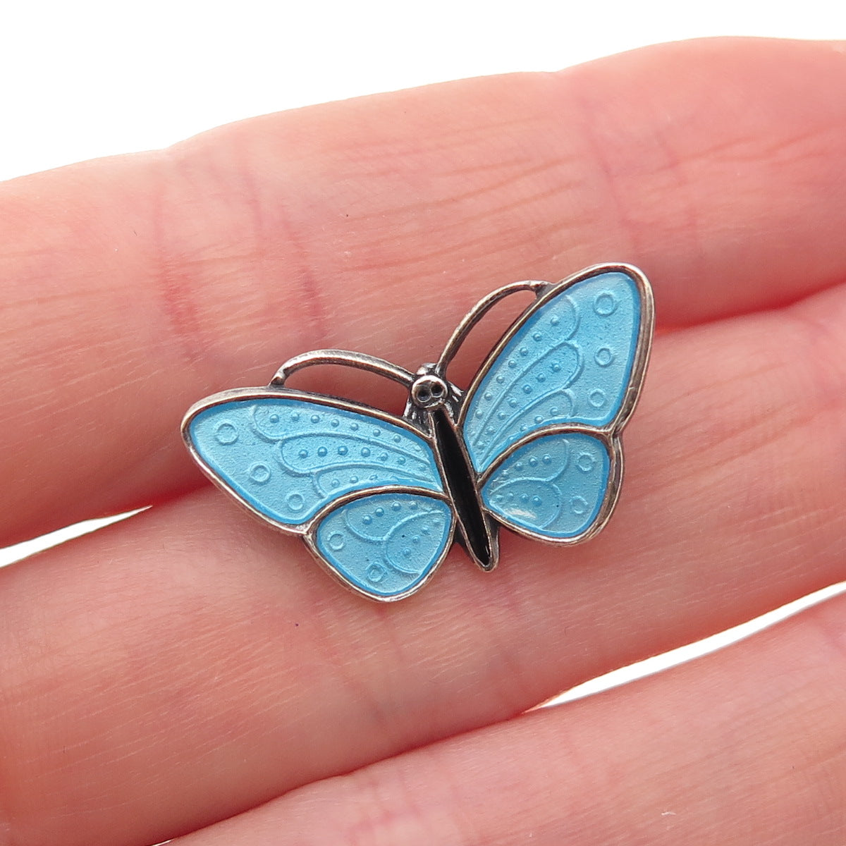 Aksel Holmsen 925S Sterling Silver Vintage Norway Enamel Butterfly Pin Brooch