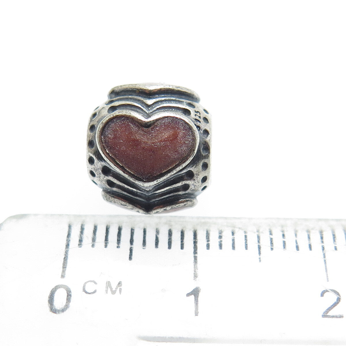 PANDORA 925 Sterling Silver Rose Enamel Heart Bead Charm