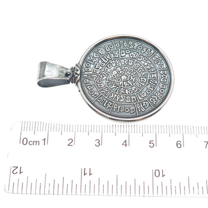 925 Sterling Silver Vintage Phaistos Disc Oxidized Pendant