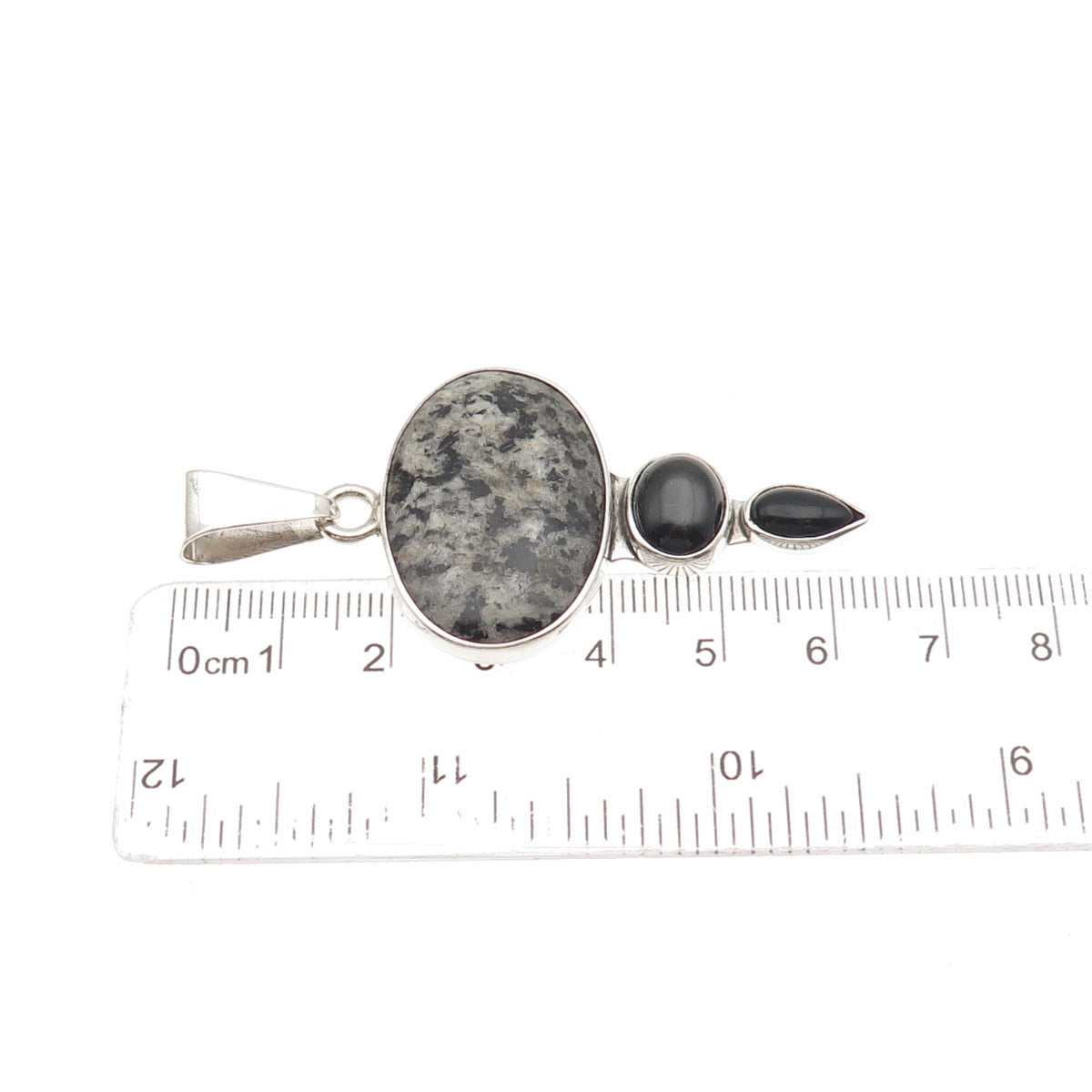 Charles Albert Sterling Silver Vintage Real Zebra Jasper & Black Onyx Pendant