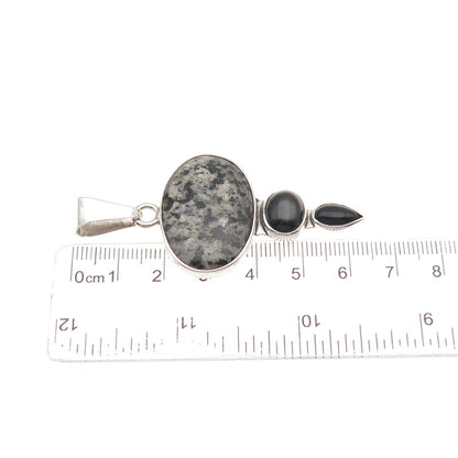 Charles Albert Sterling Silver Vintage Real Zebra Jasper & Black Onyx Pendant