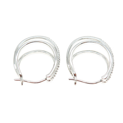 SUN 925 Sterling Silver Real Round-Cut Diamond Multi-Hoop Earrings