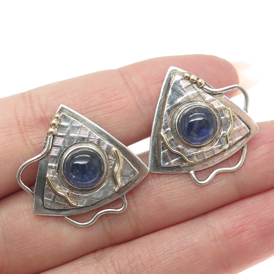 SHANO 14K Gold & 925 Sterling Silver Vintage 1997 Real Iolite Modernist Earrings