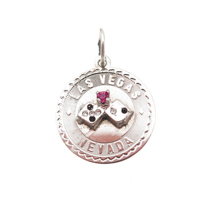 925 Sterling Silver Vintage Pink Rhinestone Las Vegas Lucky Dice Charm Pendant