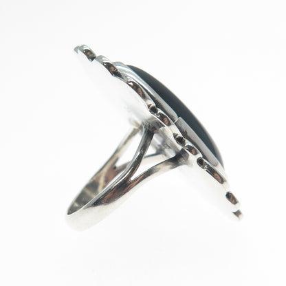 925 Sterling Silver Vintage Mexico Real Black Onyx Modernist Ring Size 7