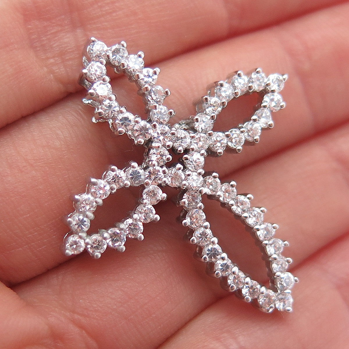 925 Sterling Silver Round-Cut C Z Cross Slide Pendant