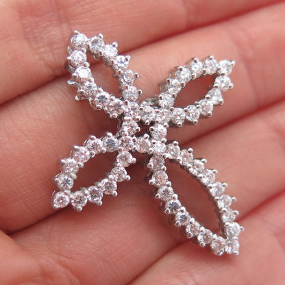 925 Sterling Silver Round-Cut C Z Cross Slide Pendant