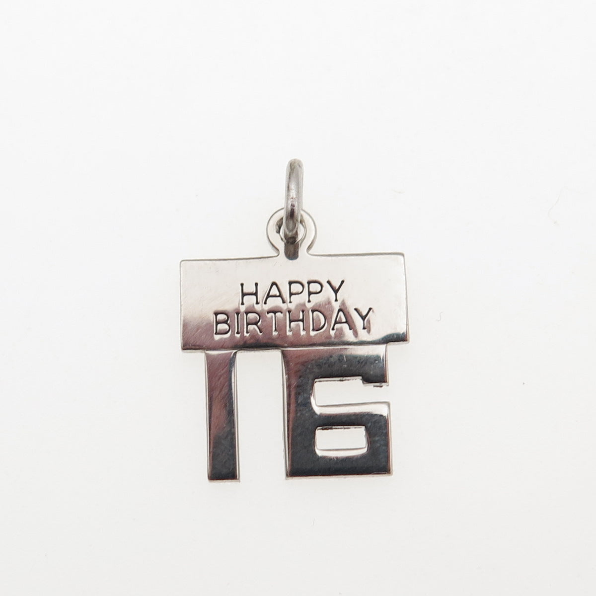 WELLS 925 Sterling Silver Vintage Happy 16 Birthday Mini Charm Pendant
