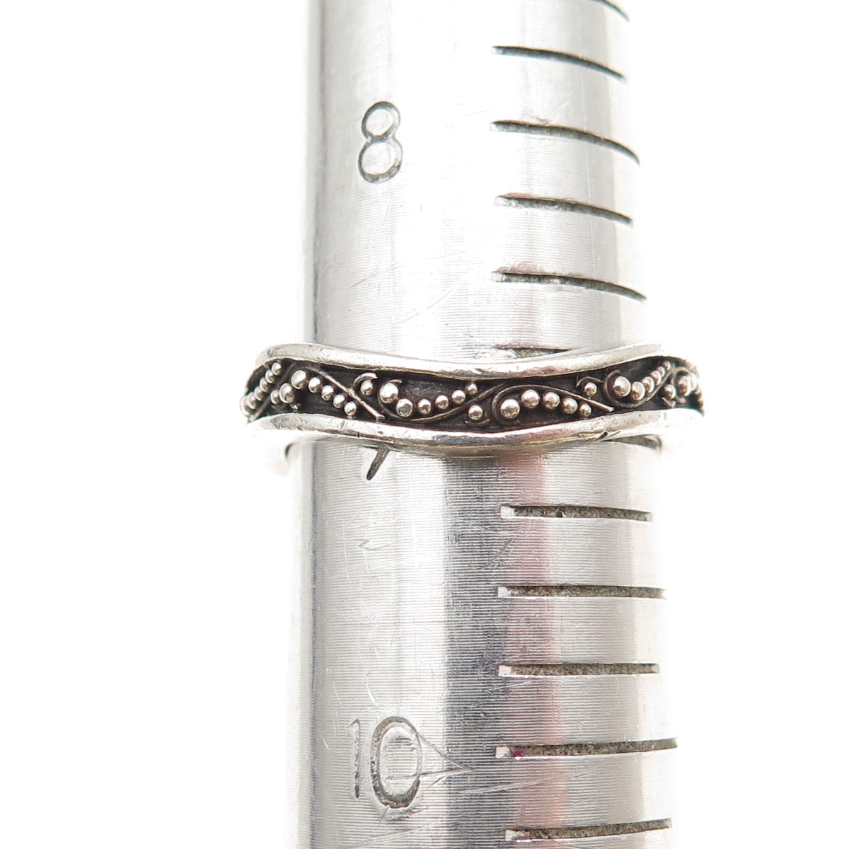 Lois Hill 925 Sterling Silver Vintage Granulated Wavy Oxidized Band Ring Size 9