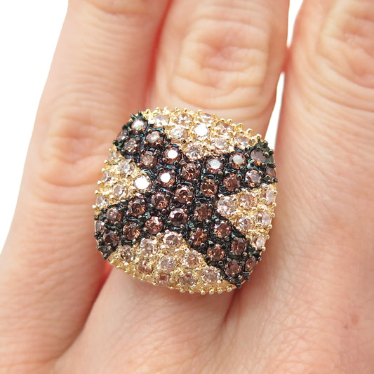 ROSS SIMONS Sterling Silver Gold Plated Cognac & Champagne C Z Ring Size 5.25