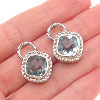 JUDITH RIPKA 925 Sterling Silver Cushion-Cut Blue C Z Jacket Earrings