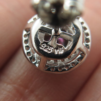 RIIF 925 Sterling Silver Real Round-Cut Mystic Topaz & C Z Stud Earrings