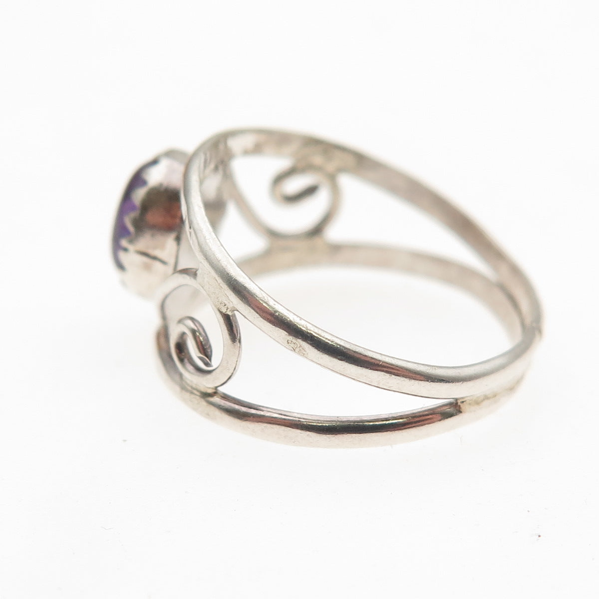 925 Sterling Silver Vintage Real Oval-Cut Amethyst Swirl Ring Size 6