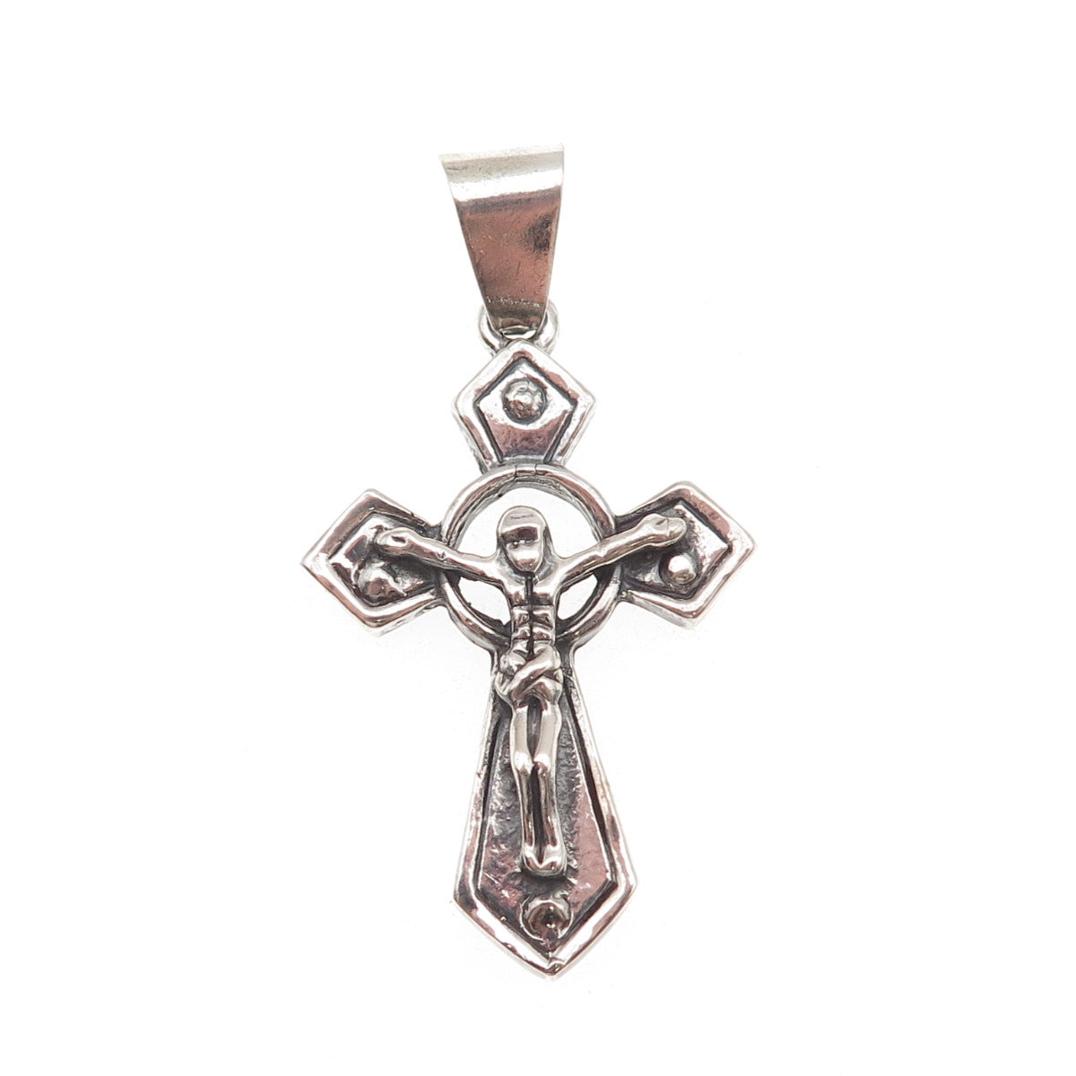 925 Sterling Silver Vintage Crucifix Cross Oxidized Charm Pendant