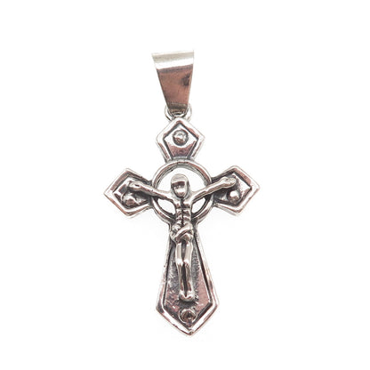 925 Sterling Silver Vintage Crucifix Cross Oxidized Charm Pendant