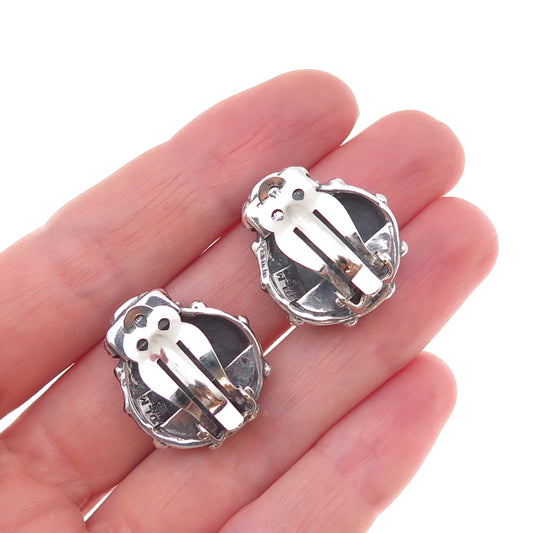 Dian Malouf 925 Sterling Silver Vintage Modernist Bow Oxidized Clip On Earrings