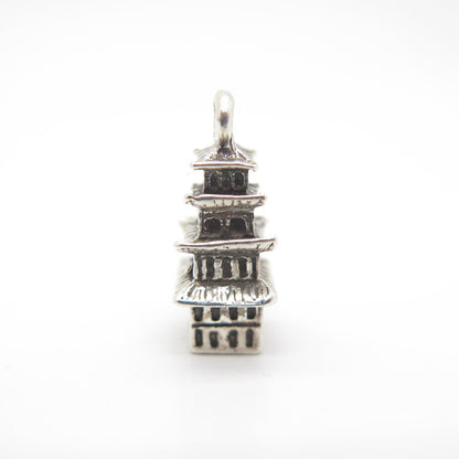 925 Sterling Silver Antique Chinese Tower Charm Pendant