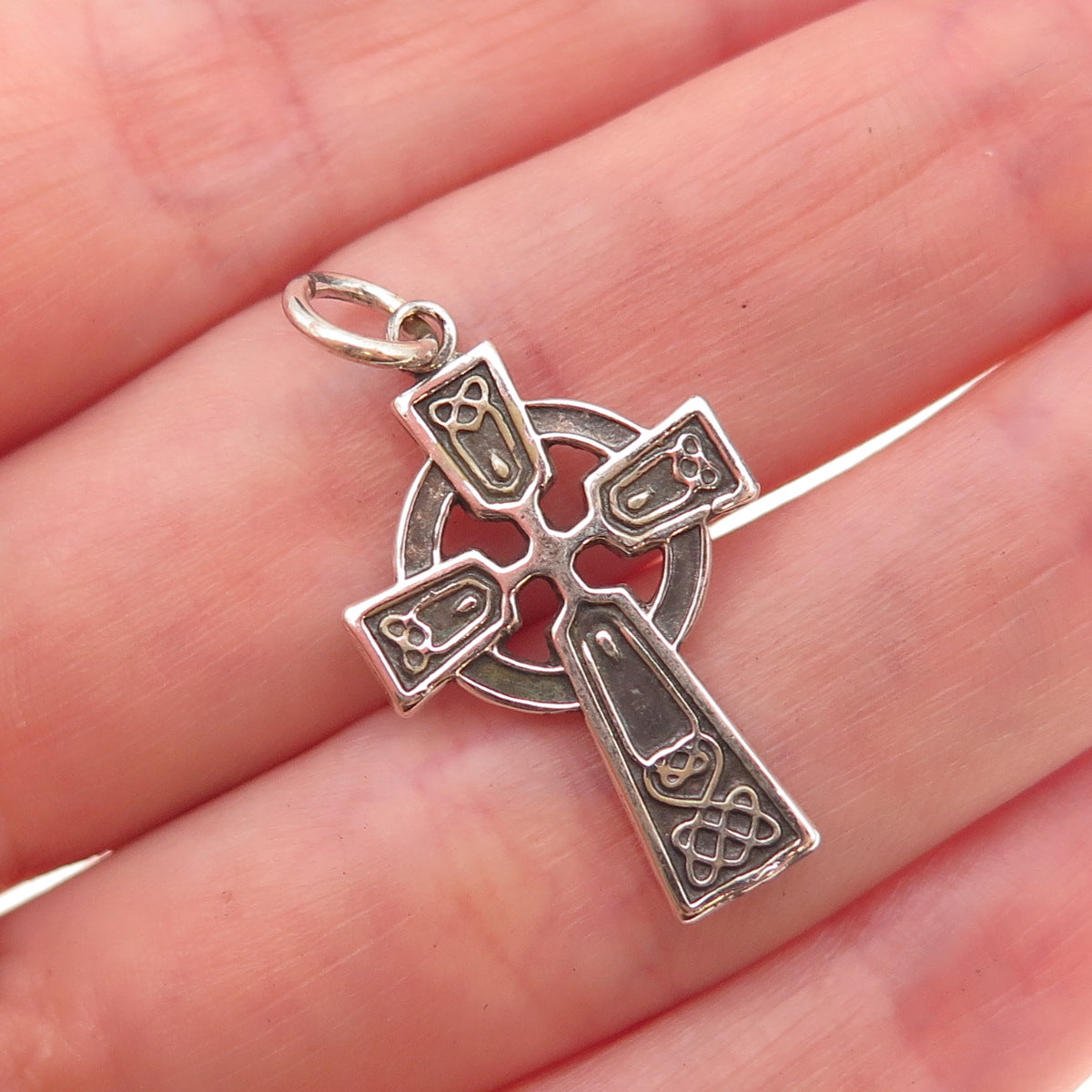 925 Sterling Silver Vintage Celtic Cross Oxidized Charm Pendant