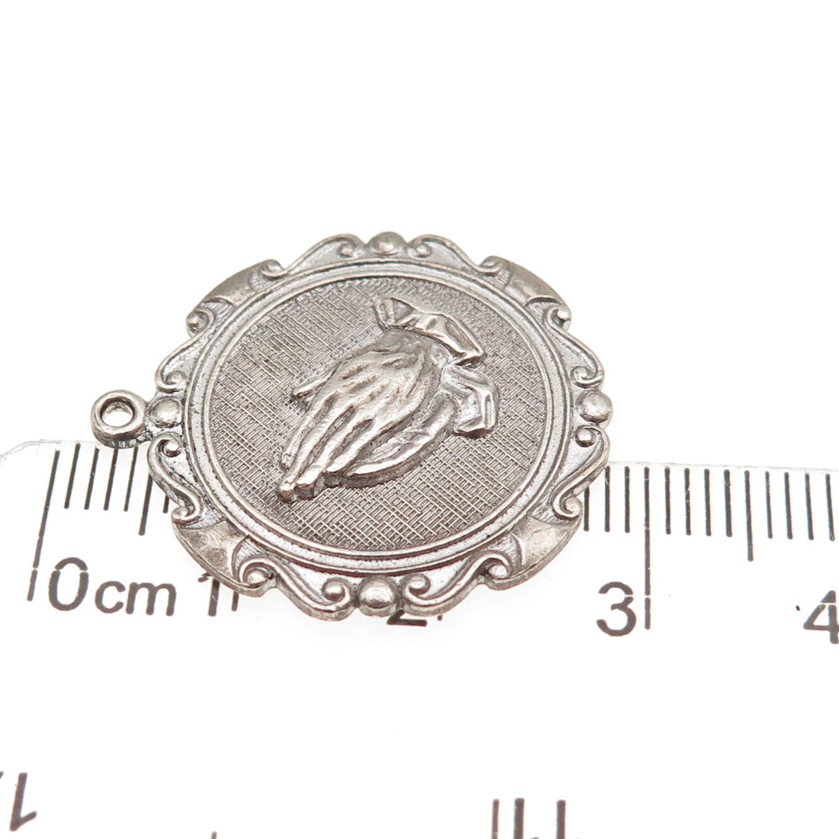 925 Sterling Silver Vintage Prayer Hands Oxidized Charm Pendant