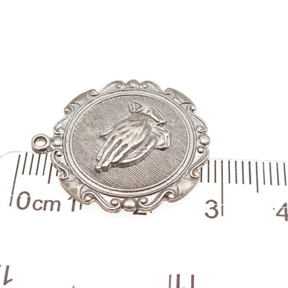 925 Sterling Silver Vintage Prayer Hands Oxidized Charm Pendant