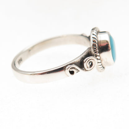 925 Sterling Silver Vintage Real Turquoise Spiral Oxidized Ring Size 8.25