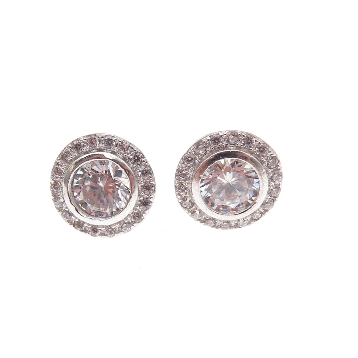 925 Sterling Silver Round-Cut C Z Stud Earrings