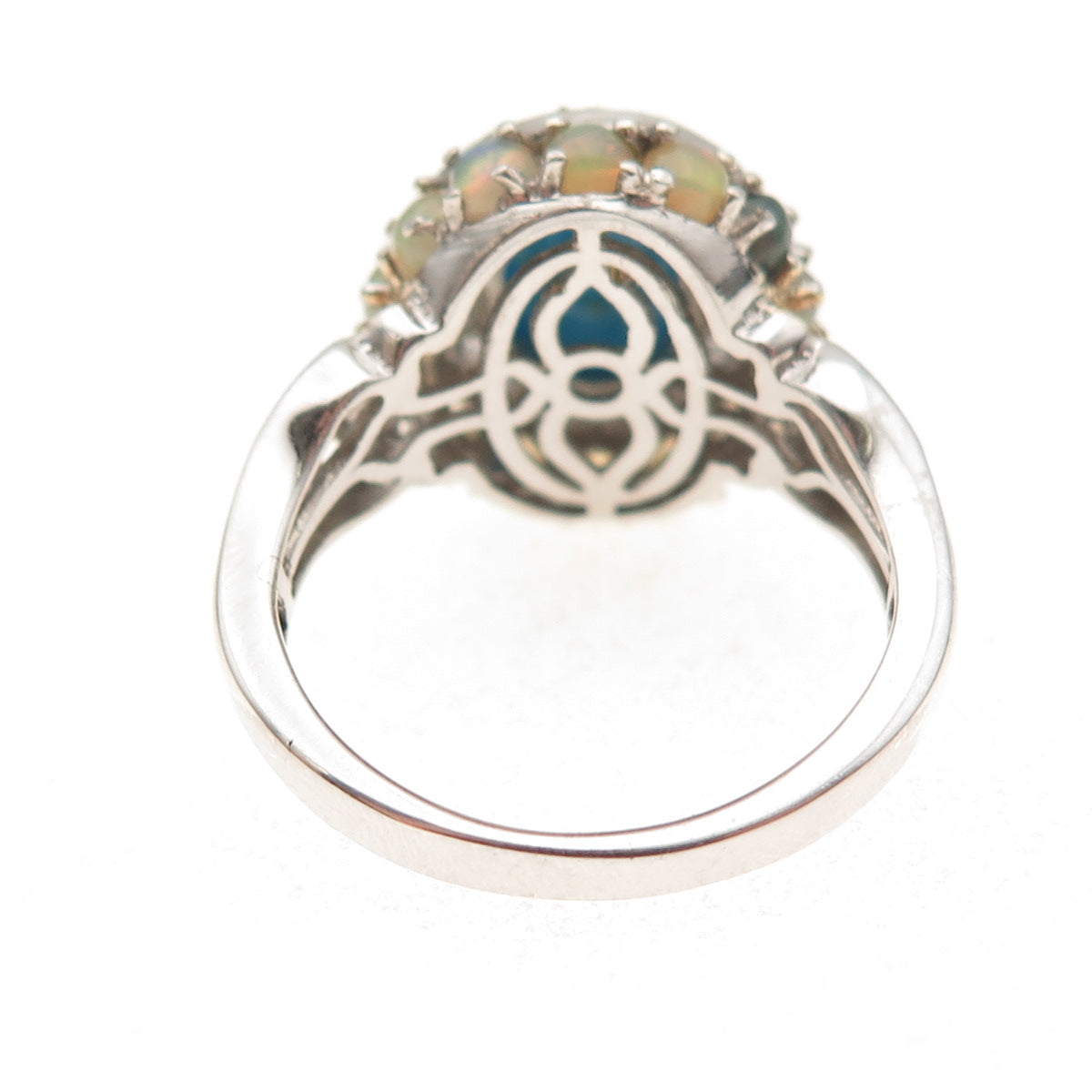 Chuck Clemency Sterling Silver 2-Tone Real Turquoise Opal & Topaz Ring Size 8.25