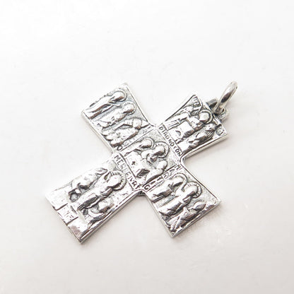 925 Sterling Silver Vintage Religious Theme Cross Pendant