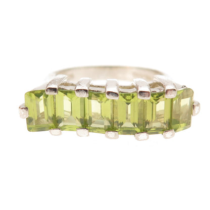 Ken Crafts 925 Sterling Silver Vintage Real Emerald-Cut Peridot Ring Size 7