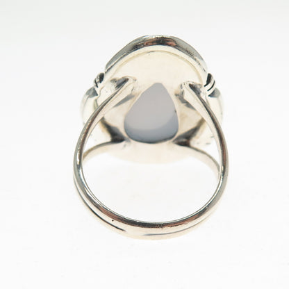 925 Sterling Silver Vintage Southwestern Real Chalcedony Teardrop Ring Size 7