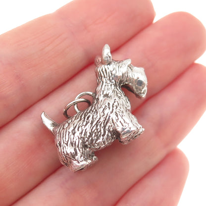 925 Sterling Silver Vintage Scottish Terrier Dog Hollow 3D Charm Pendant