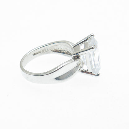 925 Sterling Silver Radiant-Cut C Z Engagement Ring Size 7