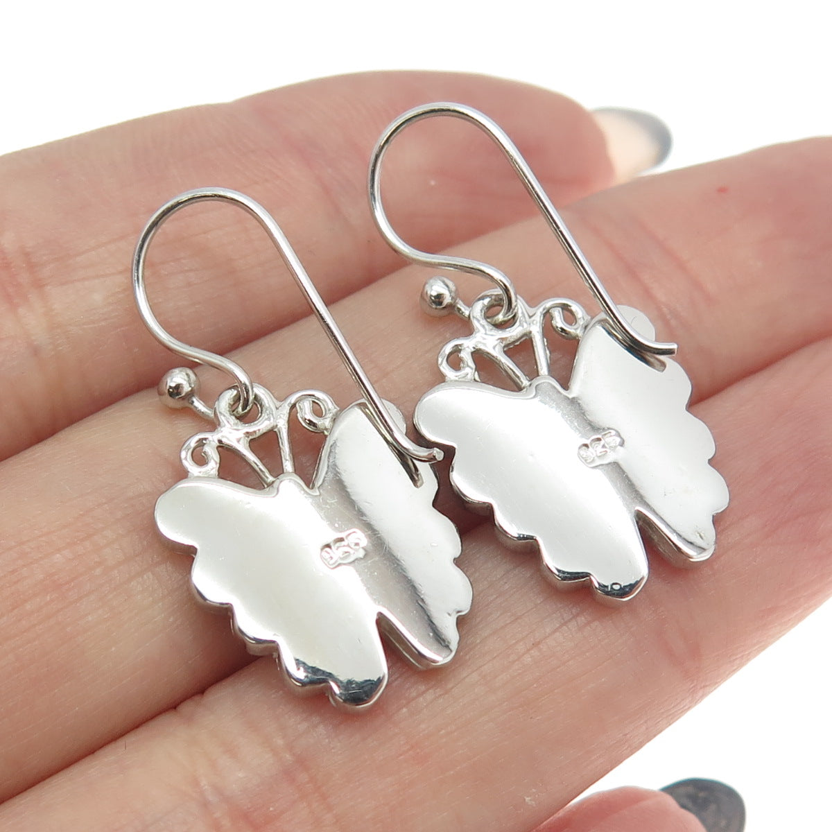 925 Sterling Silver Real Opal Butterfly Dangling Earrings