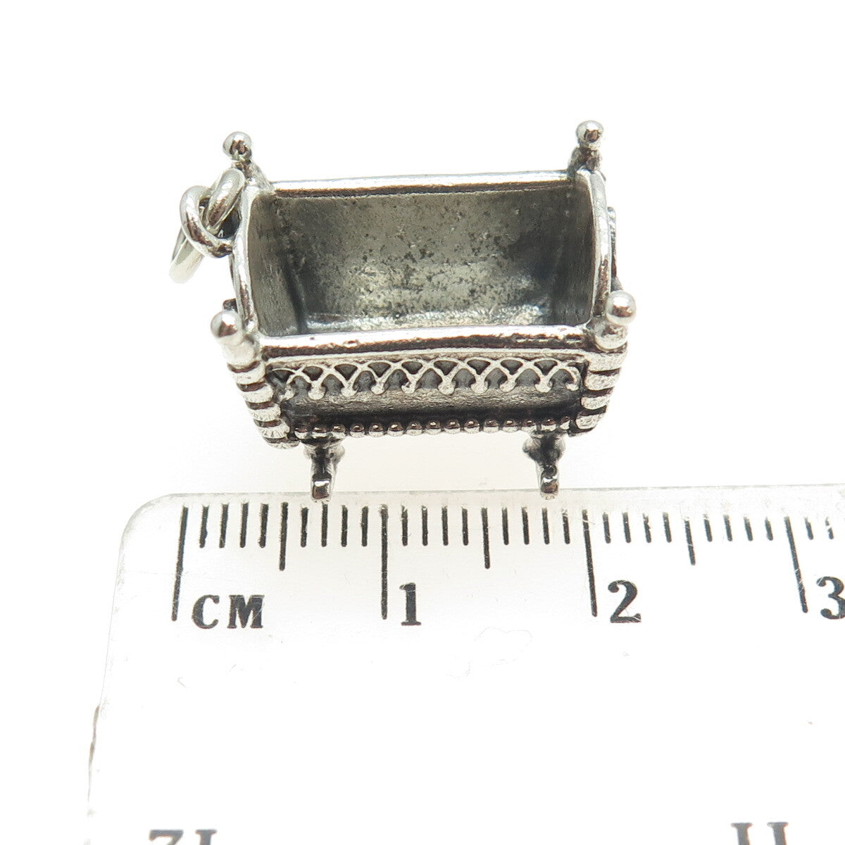 BEAU 925 Sterling Silver Vintage Baby Cradle 3D Pendant